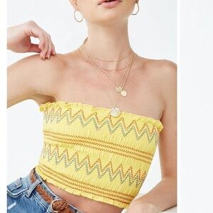 Forever 21 Tube Top Multicolor Threaded Yellow Size Small